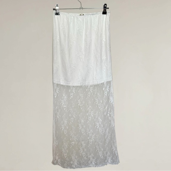 All In Favor Semi-sheer White Lace Midi Skirt- Size Small - Picture 3 of 6